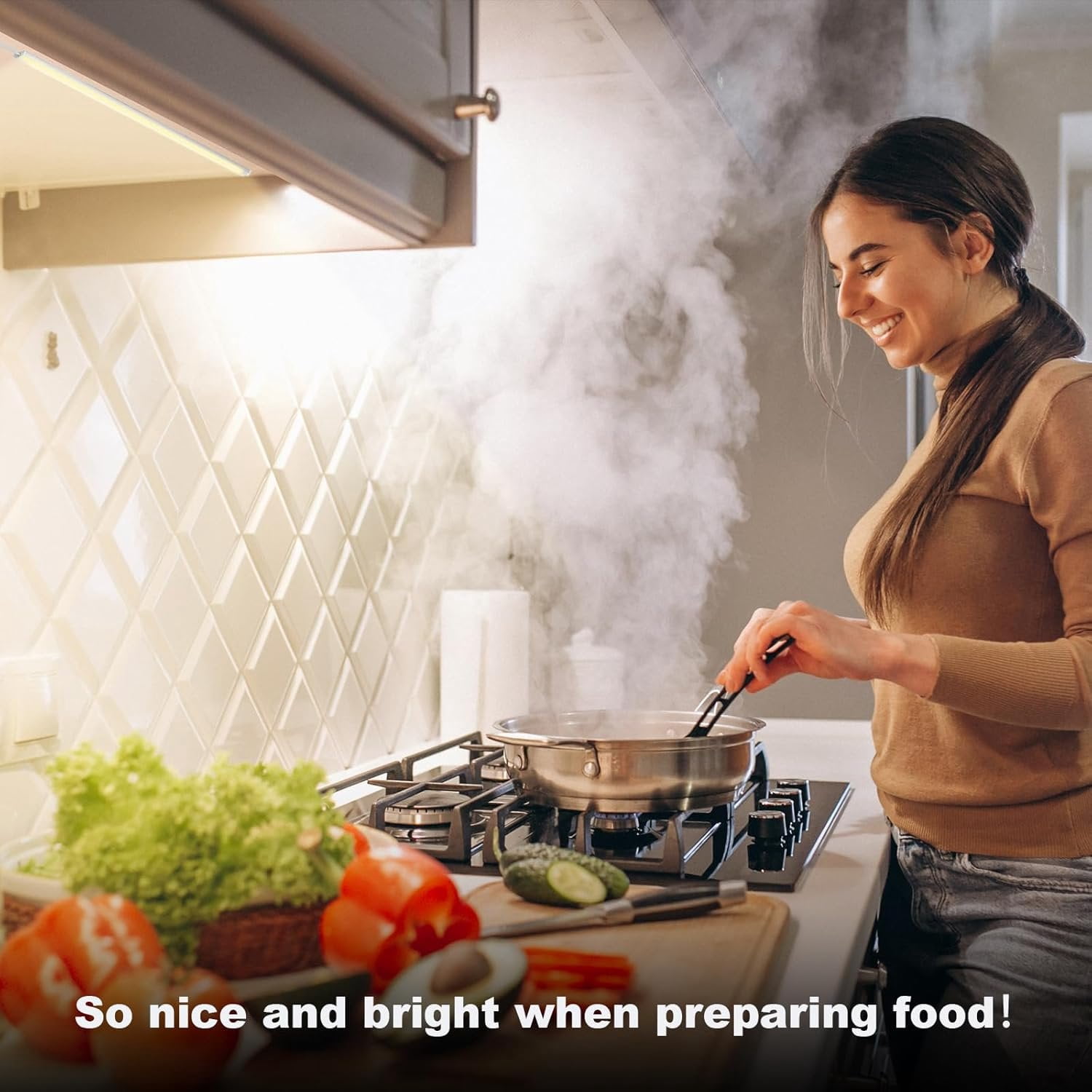 Plug-in Under Cabinet Lights  White 4000K, Dimmable LED Under Cabinet Lighting, 6 count x 12 Inch Under-Counter Light Fixtures with Memory Function, Under Counter LED Lights for Kitchen