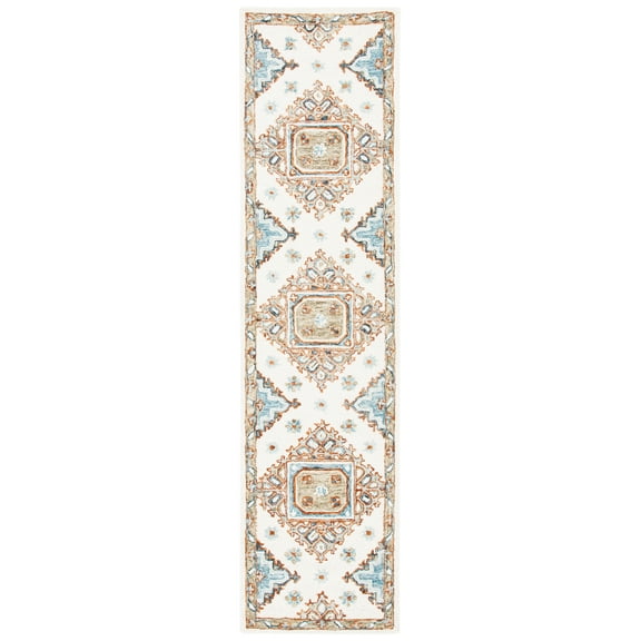 SAFAVIEH Capri Cletus Medallion Wool Runner Rug, Ivory/Rust, 2'3" x 9'