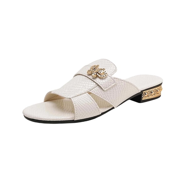 Wensltd Women's Sandals Summer Fashion Low Heel Sandals Cutout Strap Design Peep Toe Beach Outdoor Comfort Walking White