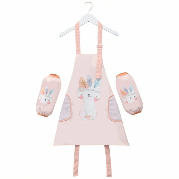 AUQ Kids Apron,Dual-Layer Coating Kids Aprons for Cooking,Polyester Cloth Material Toddler Apron,S