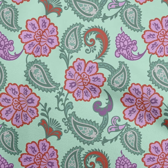 oneOone Viscose Jersey Aquamarine Fabric Asian Paisely Craft Projects Decor Fabric Printed By The Yard 60 Inch Wide