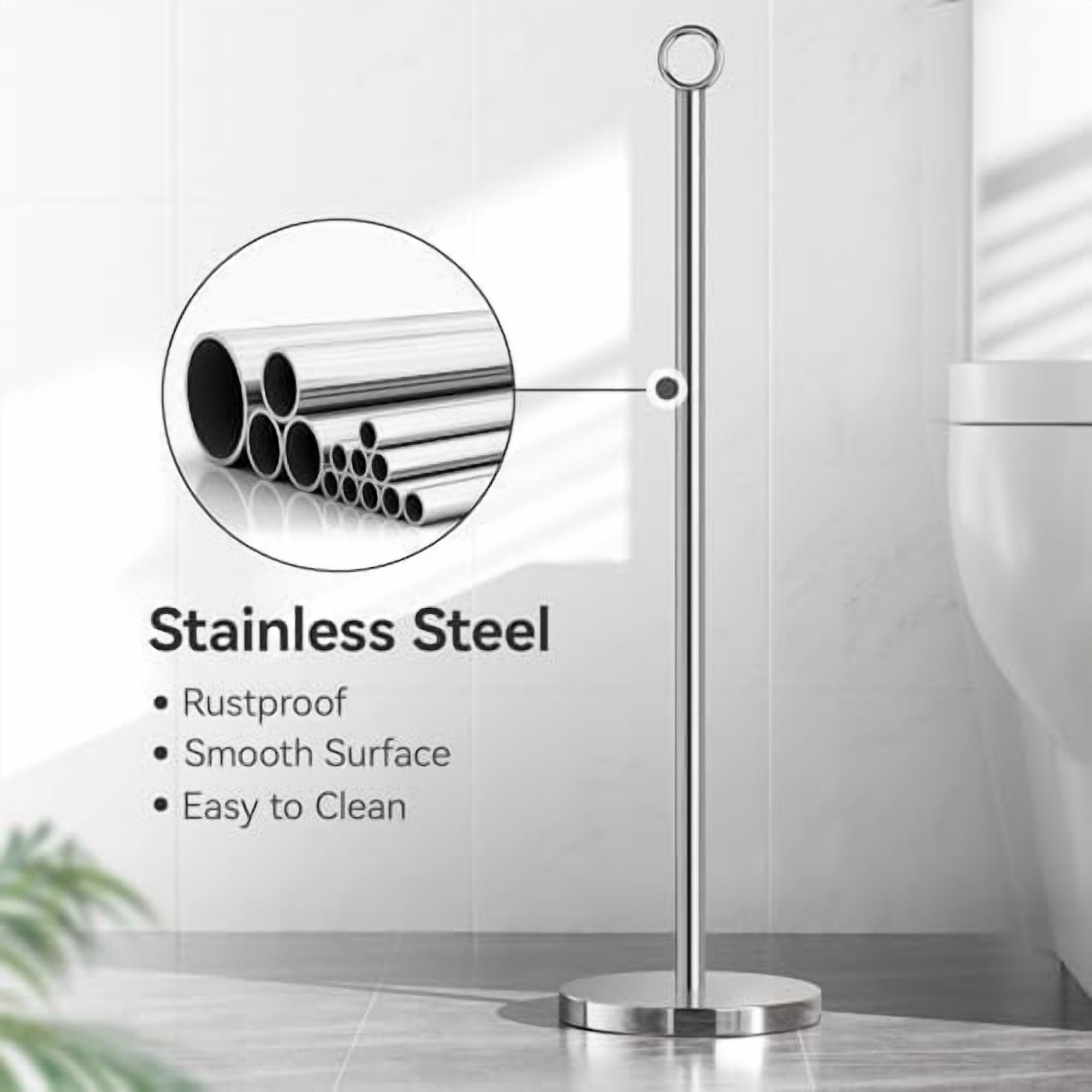 Free-Standing Toilet Paper Holder with Spare Roll Storage, Durable Stainless Steel Bathroom Organizer for Convenient Reserve Function
