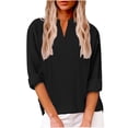 thumbnail image 1 of Timegard Tops for Women V Neck Long Sleeve Side Split Tee Lightweight Fall Casual Loose Tops Solid Color, 1 of 6