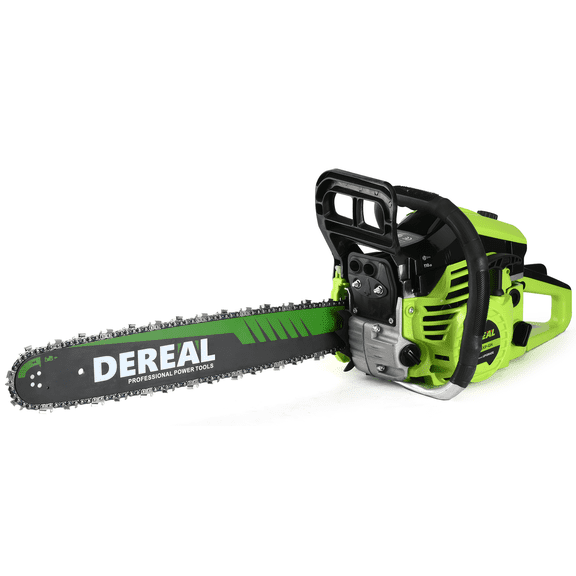 DEREAL 20" 62CC 2-Stroke Gas Chainsaw, Heavy-Duty Gas Powered Wood Cutting Saw with Automatic Oiler & Easy Start for Farm & Home Use 620XP Green