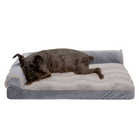 UPC: 0842229123302 | FurHaven Pet Products Wave Fur & Velvet Deluxe Chaise Lounge Orthopedic Sofa-Style Pet Bed for Dogs & Cats – Granite Gray Medium