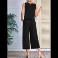 thumbnail image 4 of Conjunto de Dos Piezas de Verano para Mujer: Top Corto Básico Sin Mangas con Cuello Redondo y Pantalones Anchos con Bolsillos Negro L, 4 of 7