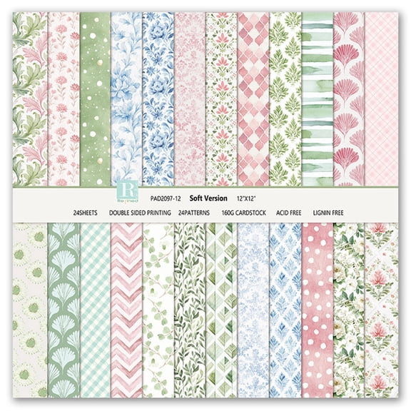 Jacone 12’’x12’’ Scrapbook Paper, 24 Sheets Double-Sided Colorful Scrapbook Paper Pad Decorative Craft Paper for Photo Album Junk Journals DIY Decor