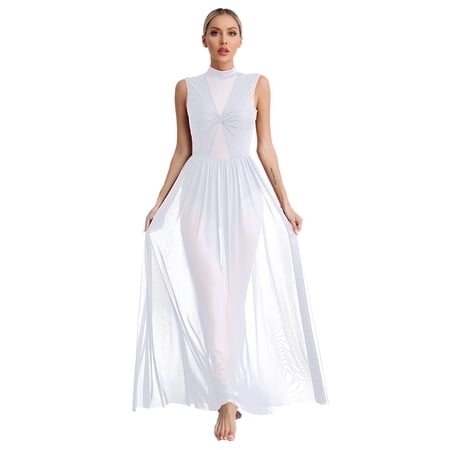 Sinleey Women s Lyrical Dance Dress Shiny Rhinestone Modern Contemporary Dancewear Backless Leotard White XXL