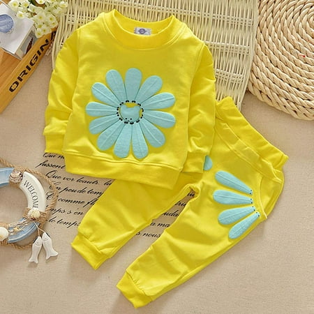 

Simplmasygenix Baby Tops Set Summer Outfits Toddler Kids Baby Boys Girls Daisy Print Pullover Tops+Petal Pants Set Outfits