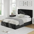 thumbnail image 2 of Yeshouse Estructura de cama matrimonial grande tapizada con cajones de almacenamiento, cabecero ajustable, plataforma de terciopelo con listones de madera, no requiere somier, 2 of 9