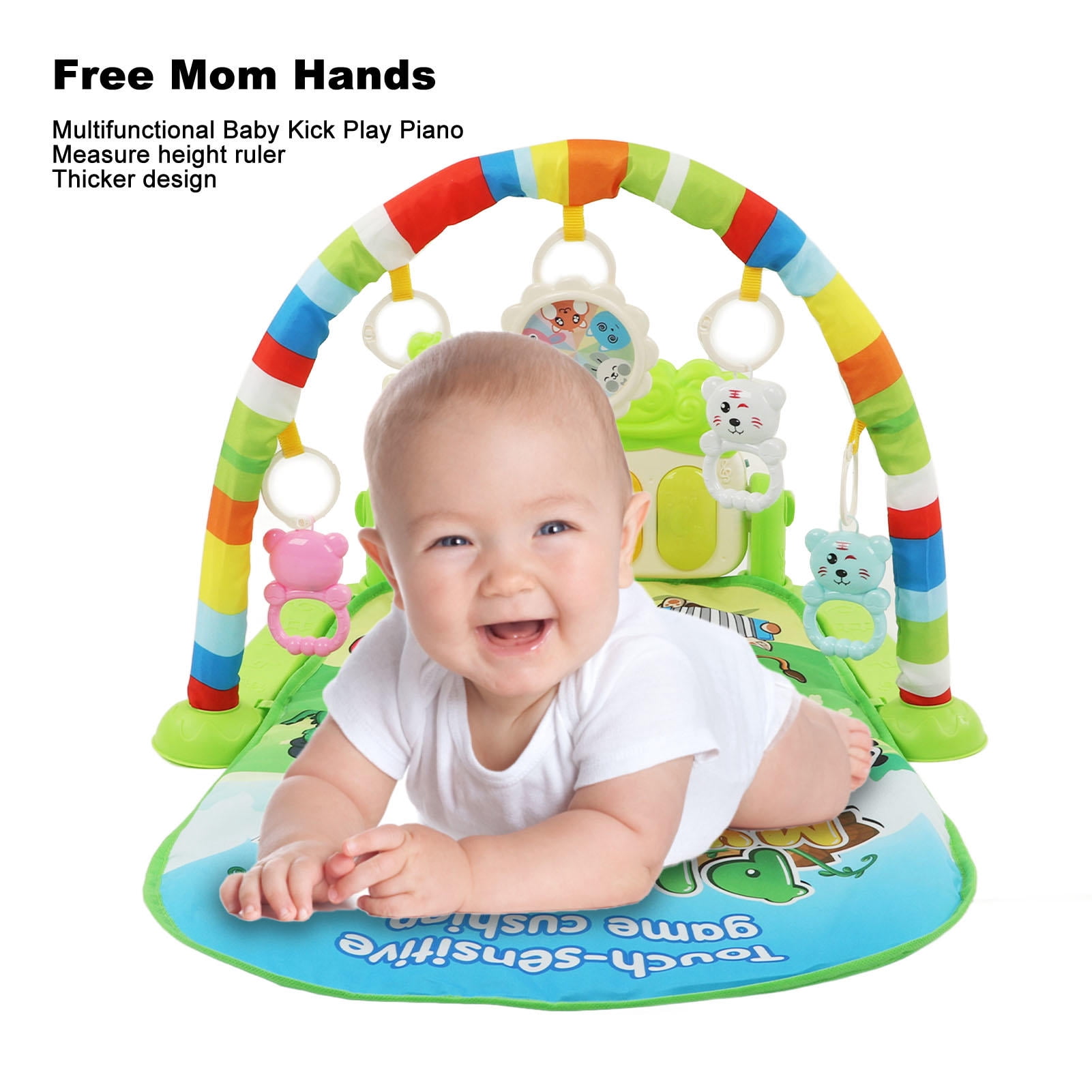 LAZIOEGR Musical Baby Gym Mat with Piano, Sound & Light Play, Removable Arch, Eco‑Friendly Fabric – Green