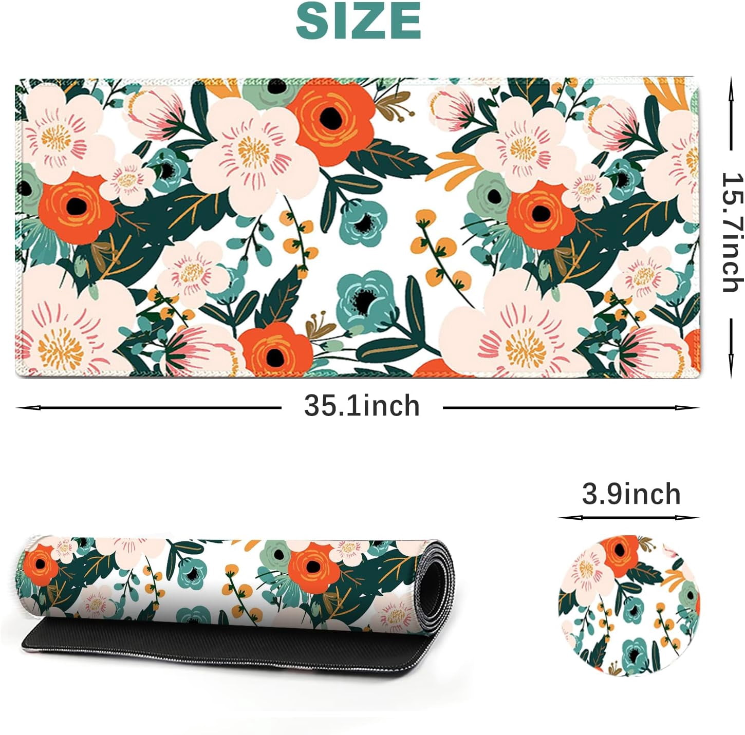Large Gaming Mouse Pad with Stitched Edges, XXL Extended Keyboard Mat Long Mousepad Desk Decor Writing Pad 35.1x15.7 in, Non-Slip Base for Work, Game, Office, Home, Flower