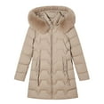 thumbnail image 6 of Cnbwig Parkas for Womens Fashion Shirts Mid Length Winter with Detachable Hood Waist Drawstring Warm Thickened Padded Coat Solid Color Ladies Winter Parkas Khaki L, 6 of 6