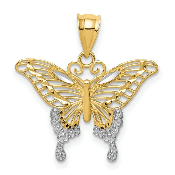 Finest Gold 14K Yellow & Rhodium Diamond-Cut Butterfly Pendant