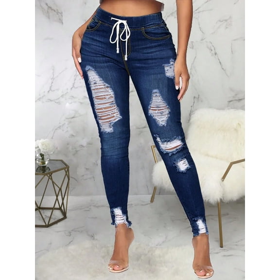 Aprpith Women's Jeans Tight and Sexy Pull On Stretchy Tight Ripped Street Style Regular Sizes