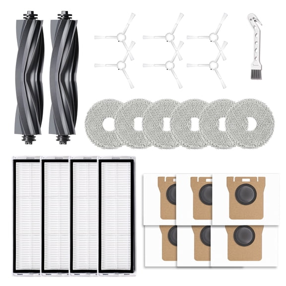 Siryelec 24 Pcs Vacuum Replacement Accessories Kit,Compatible with Dreame L10s Ultra / L10 Ultra, Includes 2 Main Brushes, 4 HEPA Filters, 6 Mop Pads, 6 Dust Bags, 6 Side Brushes.