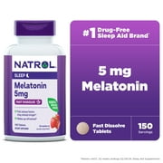 Natrol Sleep Melatonin Fast Dissolve Tablets, Nighttime Sleep Aid, Strawberry Flavor, 5mg, 150 Count