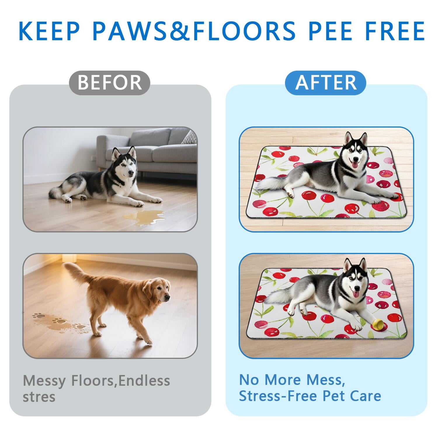 Dog Pee Mats Washable Reusable, Cheerful Fruit Pattern Absorbent Pad with Leakproof Barrier for Floors (Fruit patterns, 35"x41")