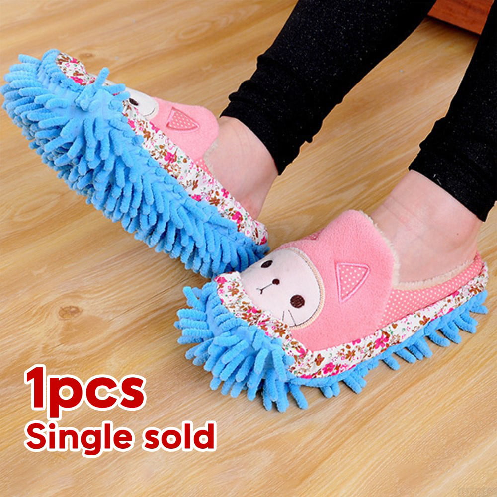 Dust Mop Slippers Lazy Floor Polishing Cleaning Socks Student Novelty Gift Blue 