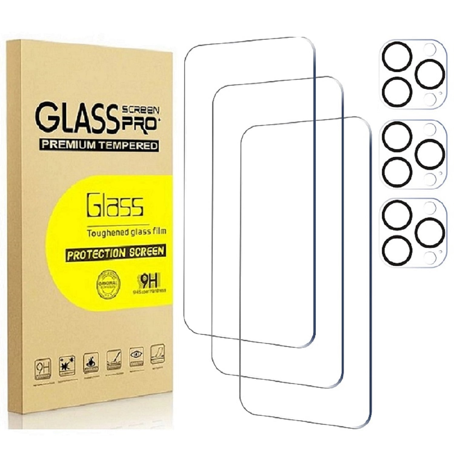 [3+3 Pack] for iPhone 15 Pro Max Screen Protector and Camera Lens Protector, 9H Hardness HD Tempered Glass Screen Protector for iPhone 15 Pro Max, Easy Installation, Bubble Free