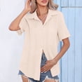 thumbnail image 2 of FAIWAD Womens Short Sleeve Ruched Shirts Summer V Neck Button Down Shirt 2024 Comfy Loose Basic Tops, 2 of 9