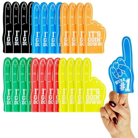 24-Pack Mini Foam Fingers for for Sports-Themed Birthday, Mini Party Favors, Game Day Supplies, Mini Foam Hand Fingers It's Going Down, We're #1 (6 Colors, 5.5 in)
