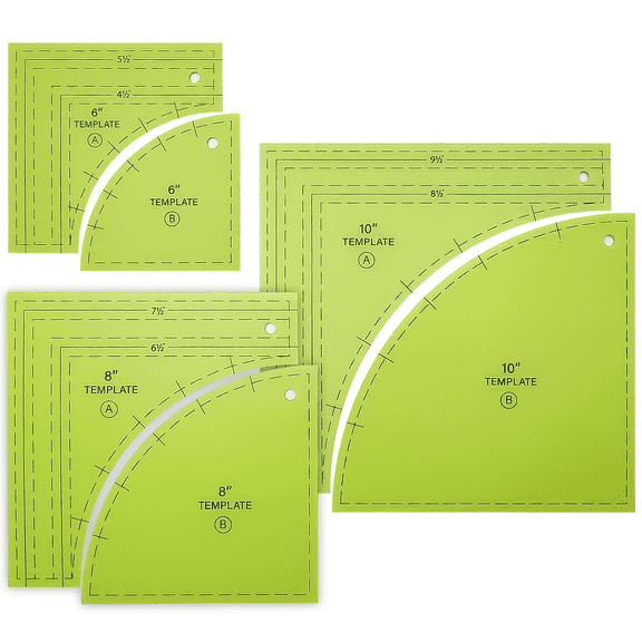 3-Set Drunkard's Path Quilting Templates - Premium Acrylic Sewing Rulers with 1/4" Seam Allowance, High-Contrast Patchwork Cutting Stencils for DIY Fabric Crafting (6, 8, 10 Inches)