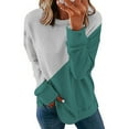 thumbnail image 3 of Owordtank Women's Tops Pleated Crew Neck Shirts Color Block Long Sleeve Pullover Blouses Fall Outfits 2024, 3 of 6