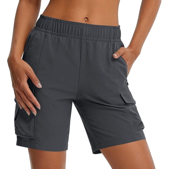 Hurxie Women's 5'' Hiking Cargo Shorts Quick Dry Lightweight Athletic Golf Outdoor Summer with Pockets Gray,XL