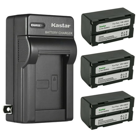Kastar 3-Pack Battery and AC Wall Charger Replacement for JVC BN-V812U BN-V814U Panasonic AGBP15 AGBP15P AGBP25 AGEZ1 AGEZ1U AGEZ20 AGEZ20U AGEZ30U Proscan HIT 555 HIT 566 HIT 577 RCA BB-65L