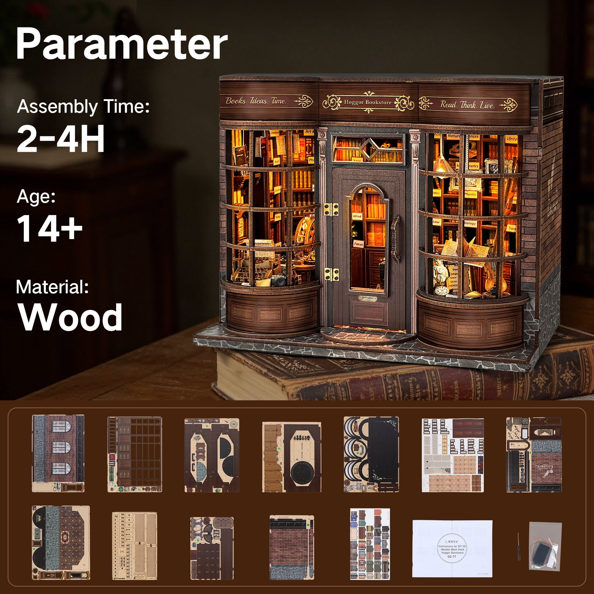 BELEEV Book Nook Kit,DIY 3D Wooden Puzzle Miniature Dollhouse with LED,Tiny House Craft Model for Adults,Bookshelf Decor Gift for Handicraft Enthusiast Birthday - Hoggor Bookstore
