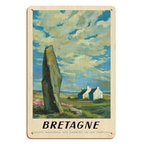 Brittany (Bretagne) - Northwest France - French National Railways (SNCF) - Vintage Railroad Travel Poster by Abel c.1947 - 8 x 12 inch Vintage Wood Art Sign
