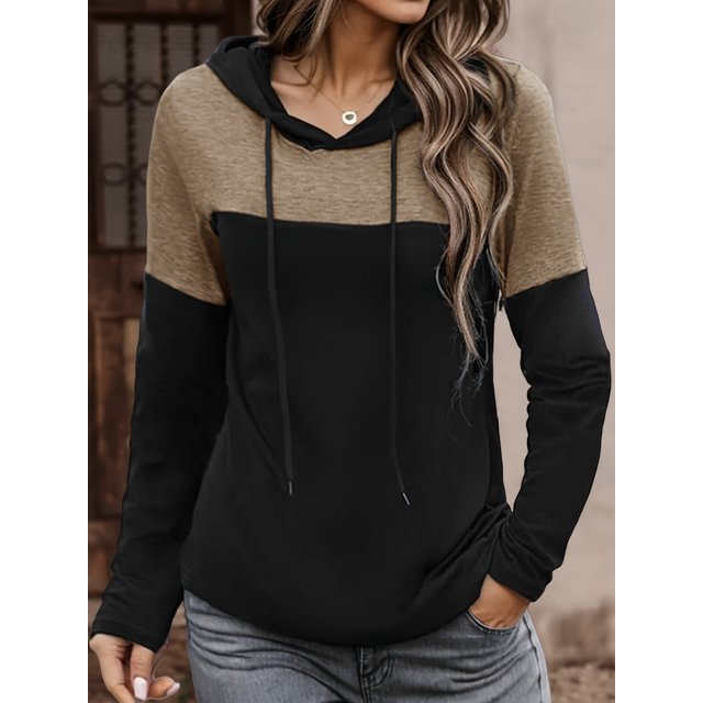 RWJDXD Sweat à Capuche Patchwork Imprimé pour Femmes, Manches Longues, Tricoté, Décontracté, Basique Chic