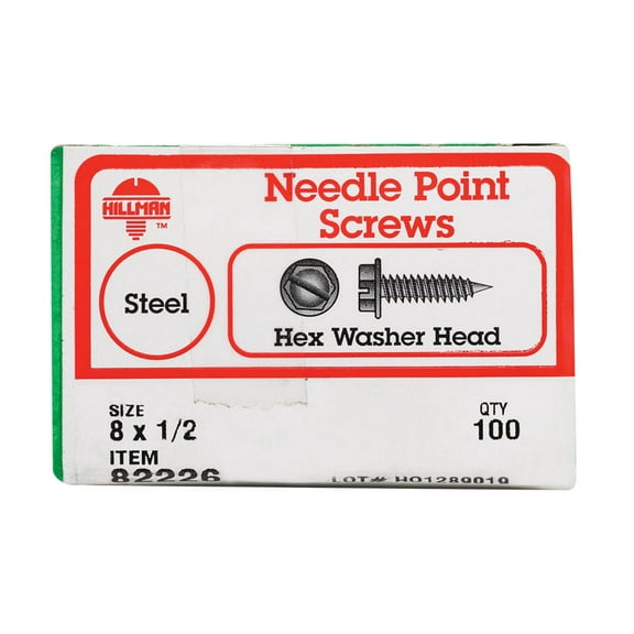Hillman 82226 Hex Washer Slotted Drive Sheet Metal Screws, 8 X 1/2"