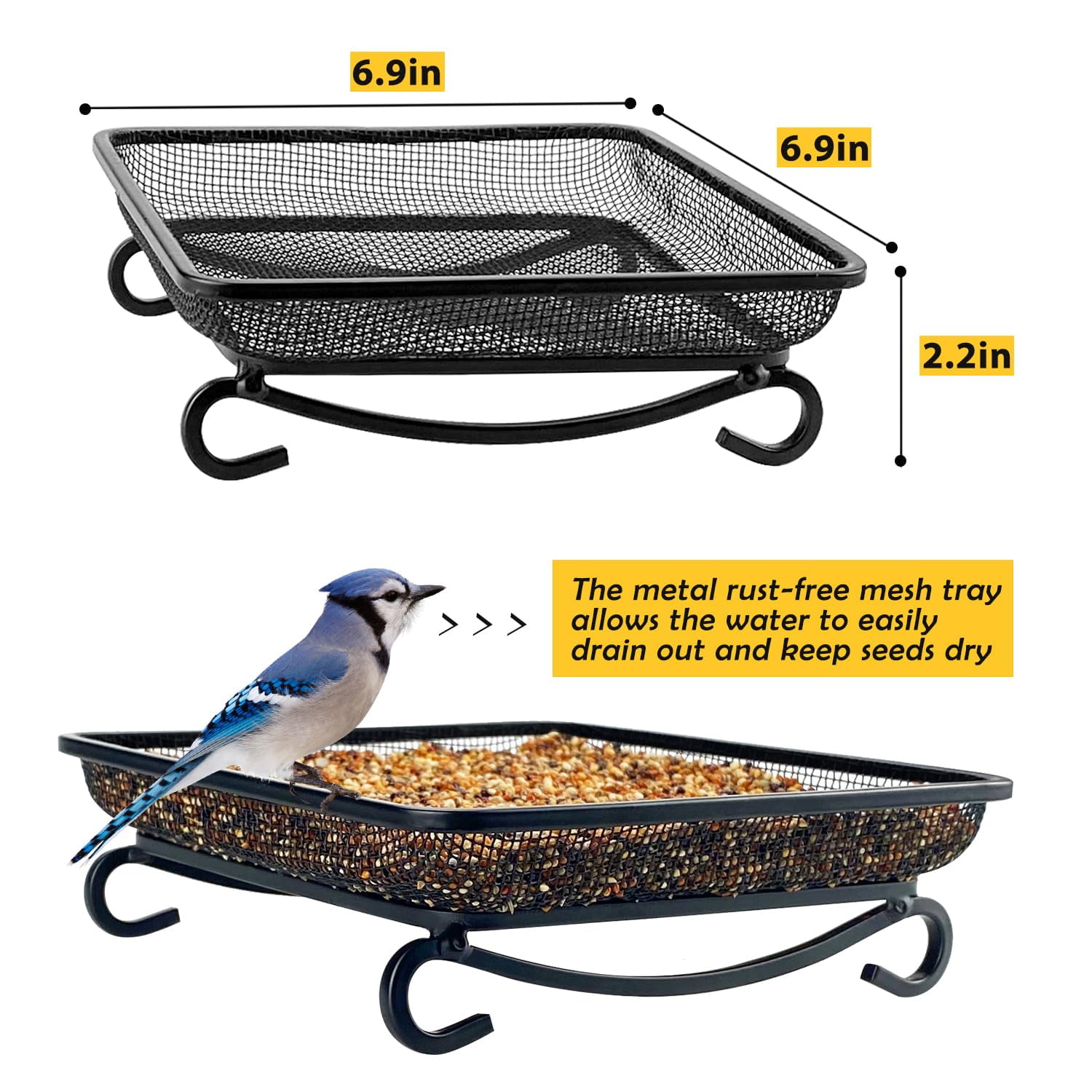 Outdoor Ground Bird Feeder Platform, Metal Mesh Seed Tray Feeder, Ideal Backyard Garden Decor for Attracting Wild Birds Squirrels & Doves