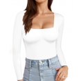 thumbnail image 1 of Camiseta MANGOPOP para mujer de manga larga con cuello cuadrado, color blanco, 1 of 6