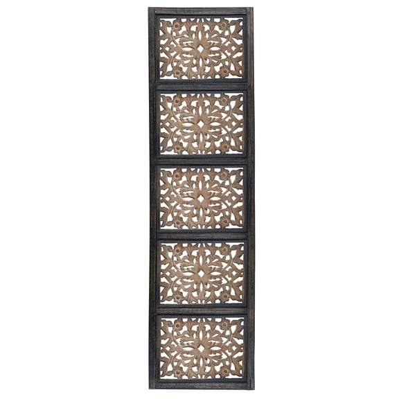 DecMode Brown Wooden Handmade Intricately Carved Floral Wall Decor