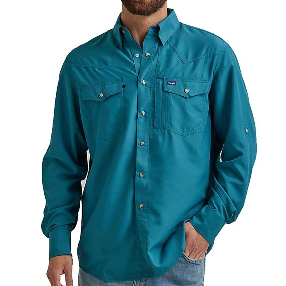 112326173 Wrangler Teal Solid Performance Snap Shirt