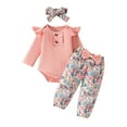 thumbnail image 1 of Odeerbi 0-18 Meses Niñas Conjuntos Canastilla Rib Knit Body Floral Pantalones Con Diadema Conjunto Manga Larga Tops Pantalones Conjunto de Tres Piezas, 1 of 9