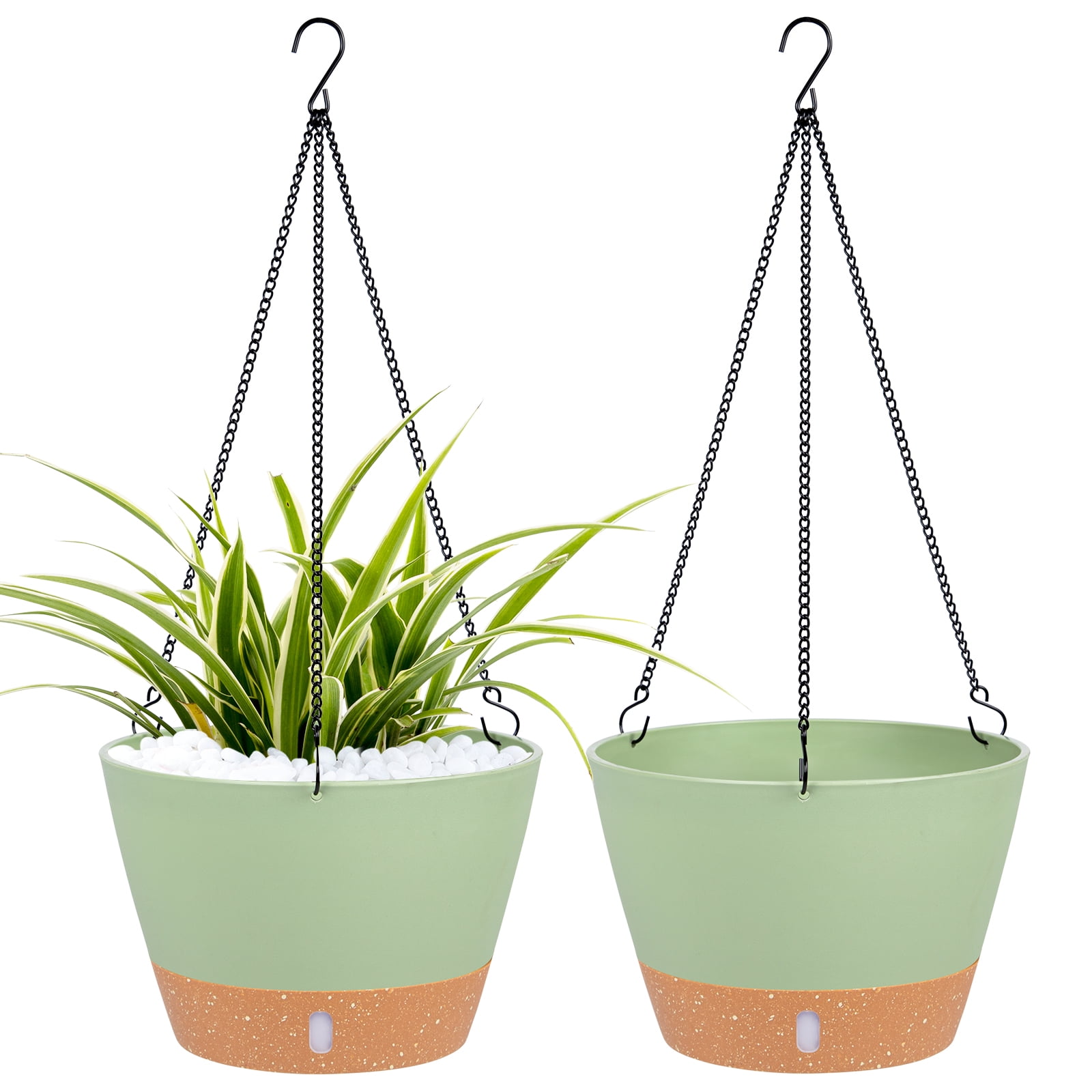QCQHDU 2 Pack 10 inch Plastic Green Hanging Planters with 3 Hooks