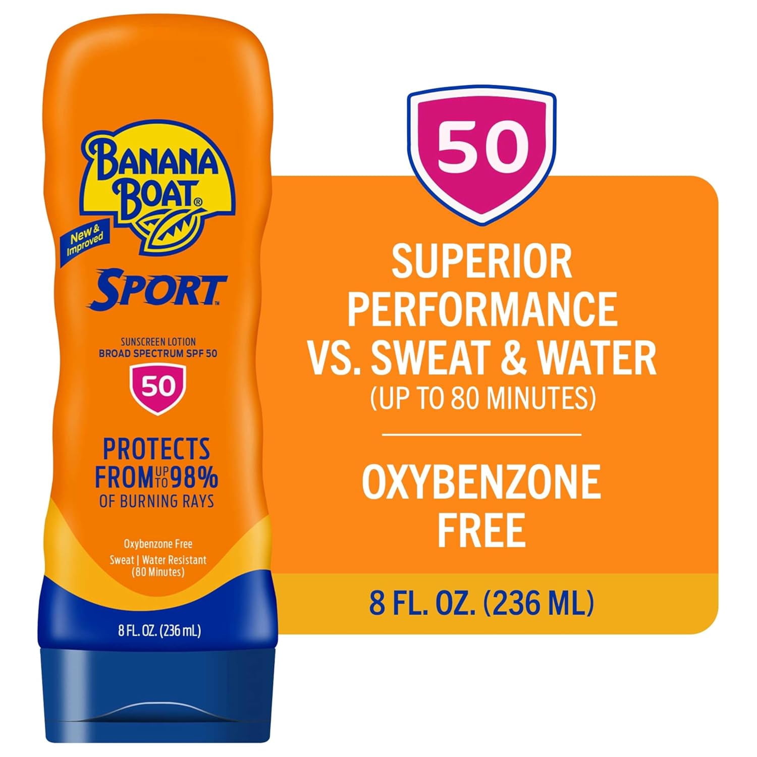 Banana Boat Sport Performance Sunscreen Lotion, SPF 50 8 oz (Pack of 4)