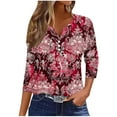 thumbnail image 4 of successthop V Neck Blouse for Women 3/4 Sleeve Tee Shirts Lightweight Trendy Pullover Clothes Vintage Print Shirts, 4 of 6