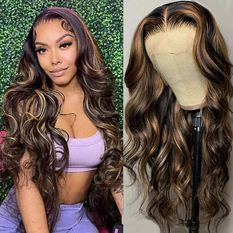 Haha Body Wave Highlight Human Hair Lace Frontal Wig 13X4 Ombre Lace Front  Wig Honey Blonde Highlight Lace Front Wigs Pre Plucked Free Part 150%  Density 18 Inch Colored Brown - Walmart.Com
