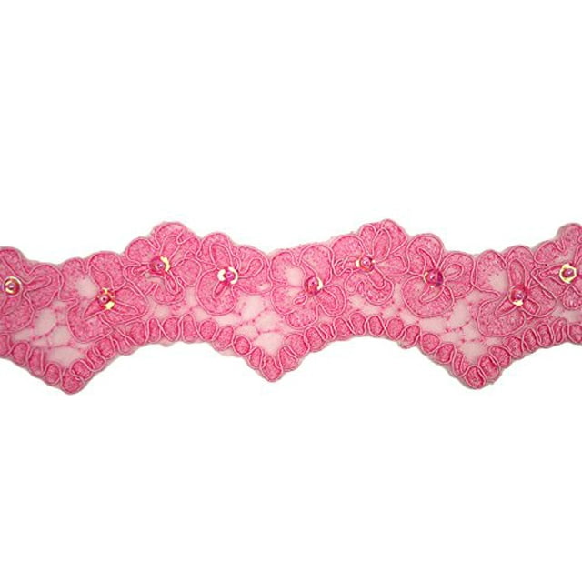 Altotux 1.6 Pouces Vert Bleu Rose Jaune Bordure de Mariée Brodée Perlée à Sequins (Rose)