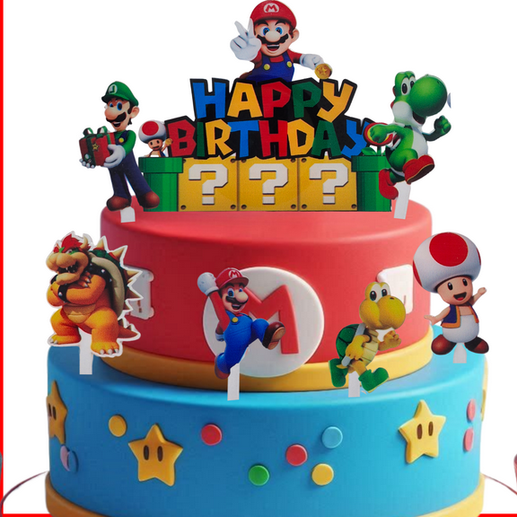 7 Piece Acrylic Gamer Cake Topper Set