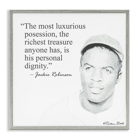 Stupell Industries Personal Dignity Jackie Robinson Quote Black and White Inspirational Painting Gray Framed Art Print Wall Art, 24 x 24