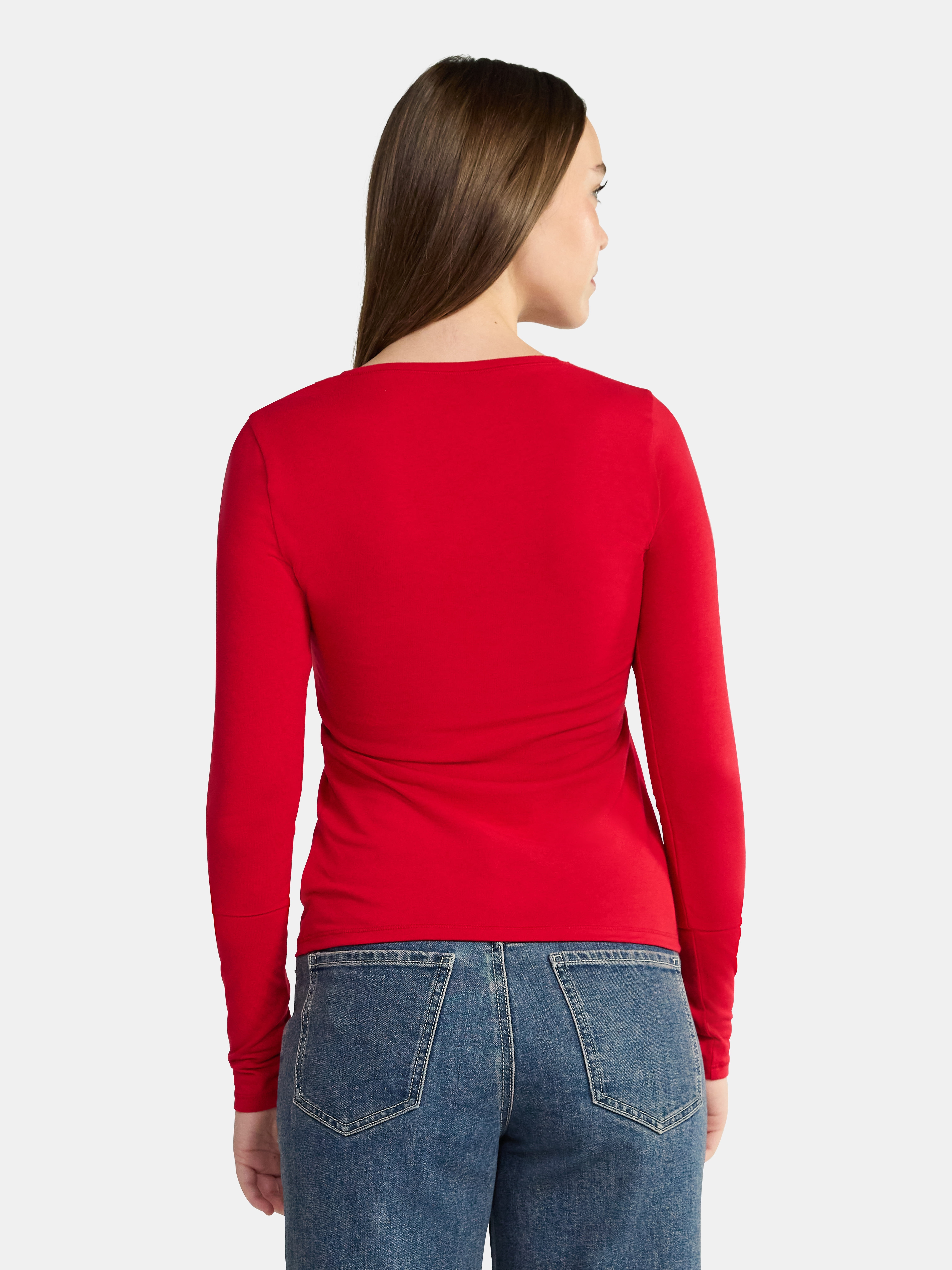 No Boundaries Crewneck Tee with Long Sleeves, Women's & Women's Plus XXS-4X