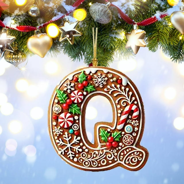 26 Letters Christmas Tree Pendant,26 Gingerbread Alphabet Ornaments for Christmas Tree,Personalized Candy Initial Letter Pendant with Berries,Mini Monogram Hanging Decorations for Party Gifts