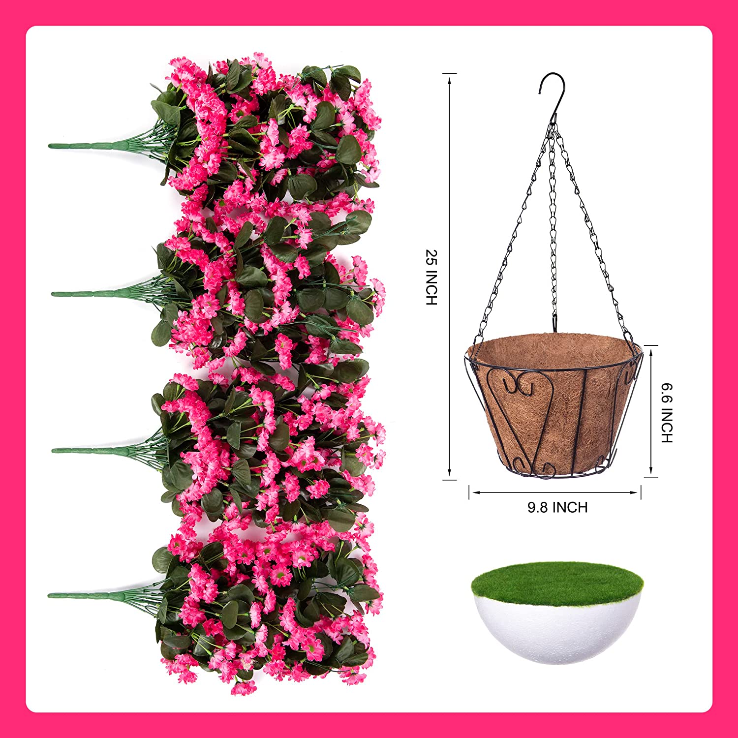 Hanging Baskets Artificial Flowers for Outdoor Interior Decor, Artificial Daisies Flowers shrubs Flowers Plants with Baskets for Home Porch Garden Patio Patio Spring Decoration(Pink)