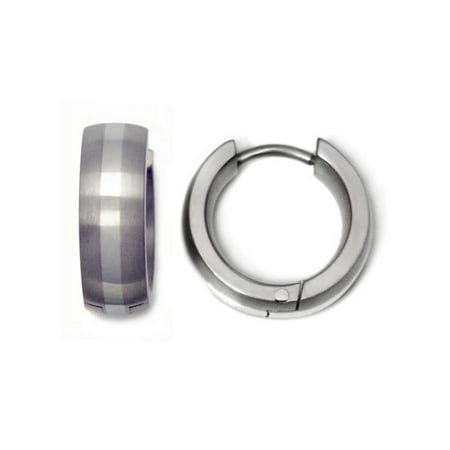 Titanium Kay Titanium 14K White Gold Inlay 14mm Brushed Finish Chrome Color Hinge with Notched Post Huggie Hoop Earrings